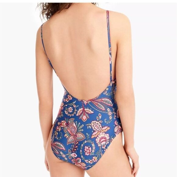 J.Crew Women's Dark Blue Floral Print One-Piece Swimsuit Size 6 - Picture 2 of 10